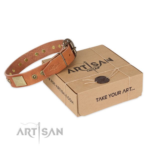 Corrosion proof hardware on full grain natural leather dog collar for comfortable wearing