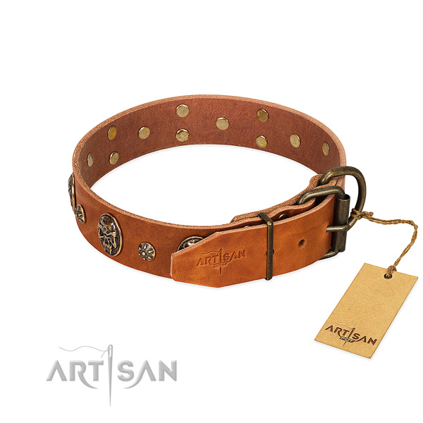 Strong traditional buckle on full grain leather dog collar for your canine