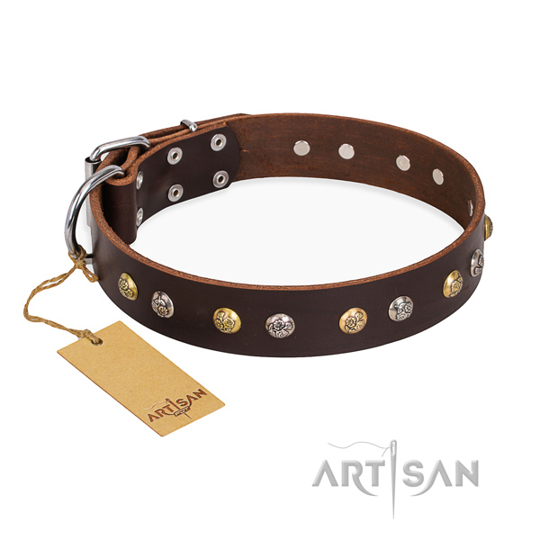 Comfortable wearing embellished dog collar with rust-proof buckle