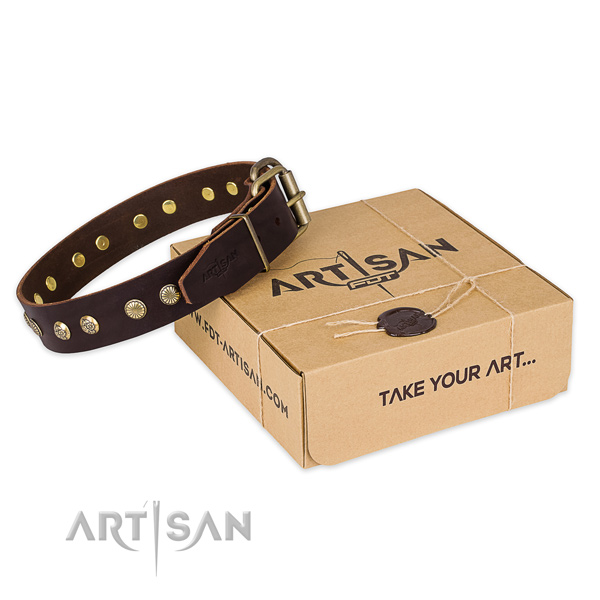 Rust-proof hardware on genuine leather collar for your impressive doggie