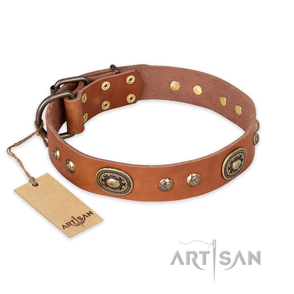 Adjustable genuine leather dog collar for basic training