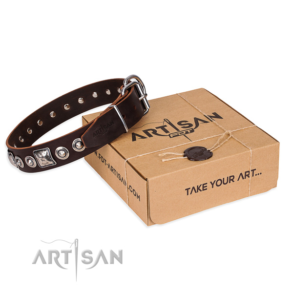 Full grain genuine leather dog collar made of best quality material with corrosion resistant fittings