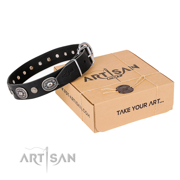 Gentle to touch full grain leather dog collar made for easy wearing