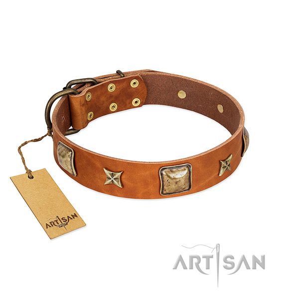 Remarkable full grain natural leather collar for your doggie