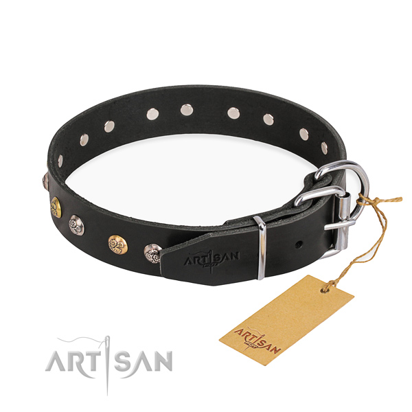 Durable natural genuine leather dog collar crafted for everyday use