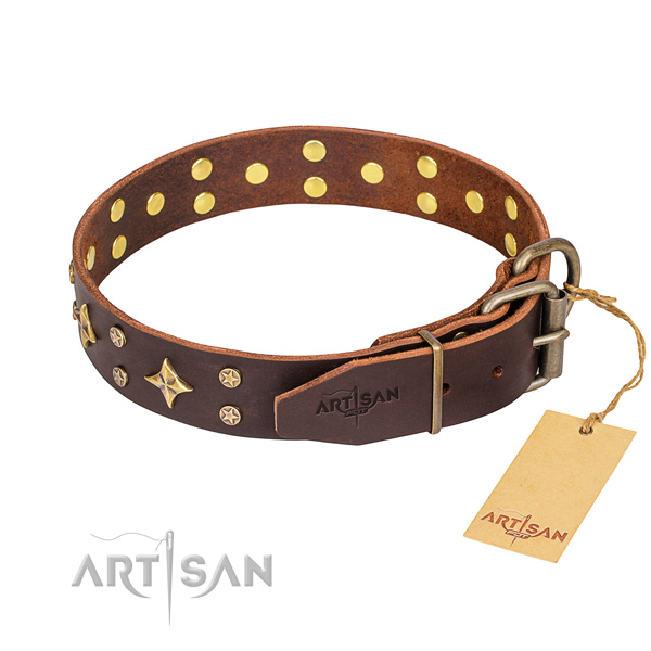 Daily walking decorated dog collar of best quality full grain natural leather