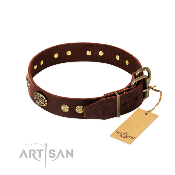 Strong buckle on full grain natural leather dog collar for your four-legged friend