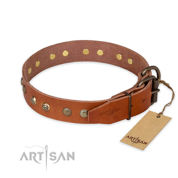 Durable traditional buckle on full grain leather collar for your beautiful canine
