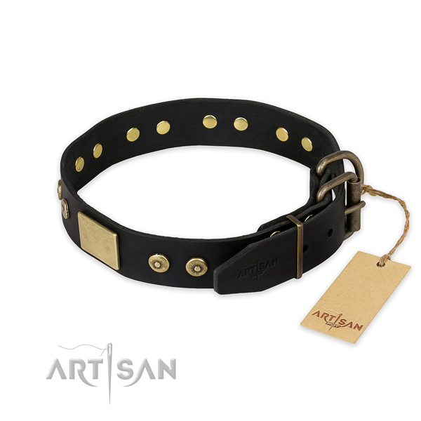 Rust-proof buckle on genuine leather collar for walking your canine