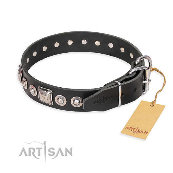 Full grain leather dog collar made of reliable material with rust-proof decorations