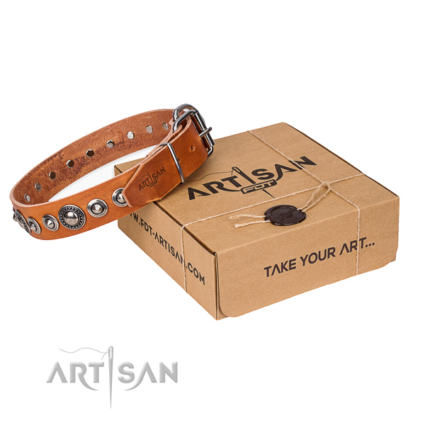 Genuine leather dog collar made of best quality material with reliable D-ring