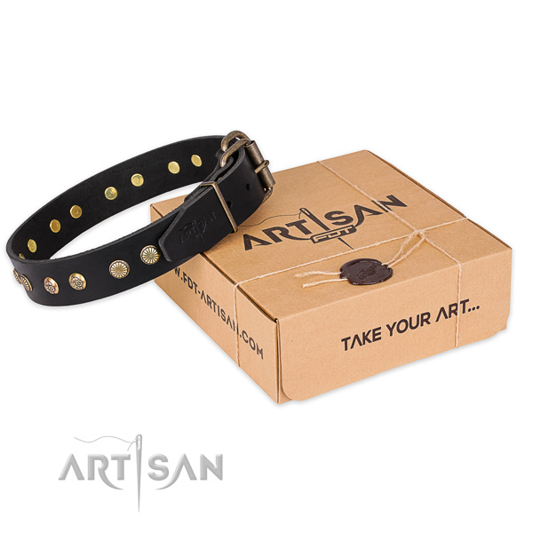 Corrosion resistant D-ring on full grain genuine leather collar for your beautiful four-legged friend