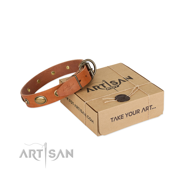Decorated genuine leather collar for your lovely dog