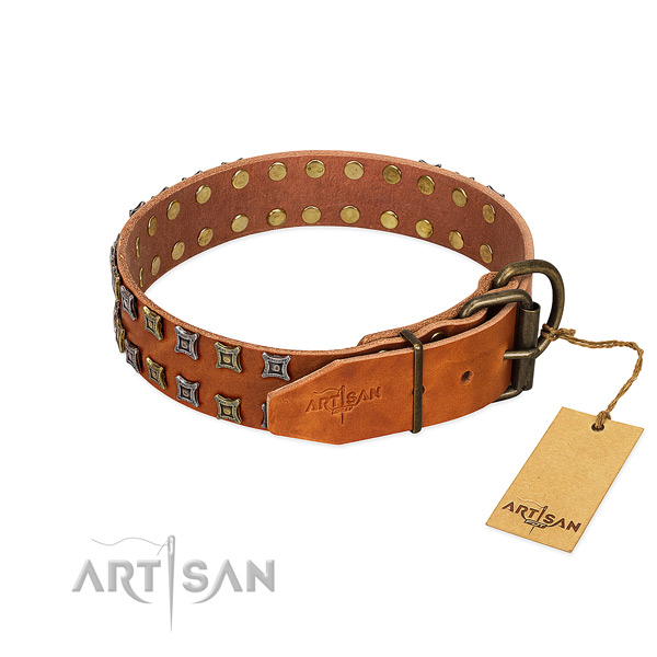 Strong natural leather dog collar handmade for your four-legged friend