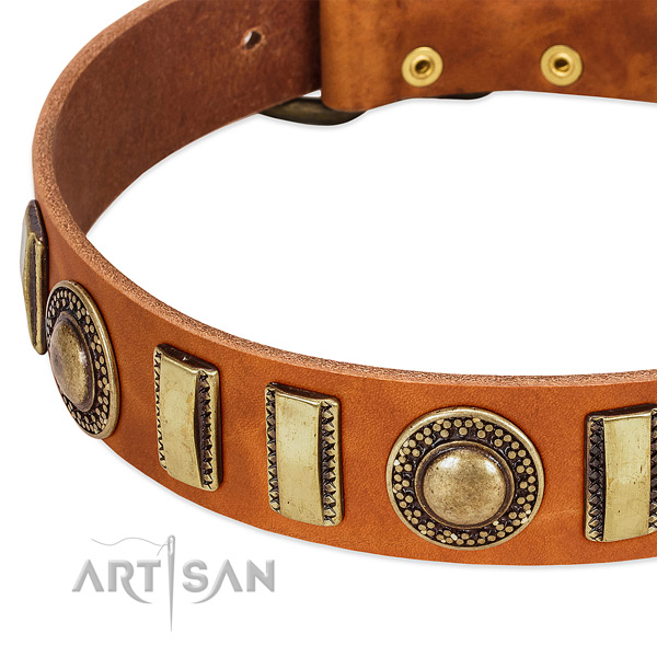 Quality full grain genuine leather dog collar with strong buckle