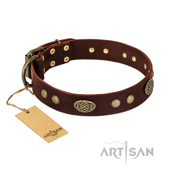 Strong fittings on full grain genuine leather dog collar for your four-legged friend