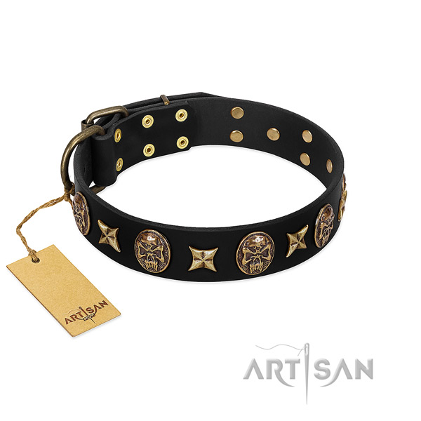 Embellished full grain leather collar for your canine