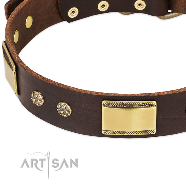 Corrosion resistant D-ring on full grain genuine leather dog collar for your four-legged friend