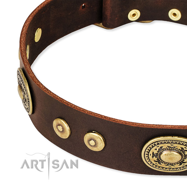 Adorned dog collar made of soft genuine leather