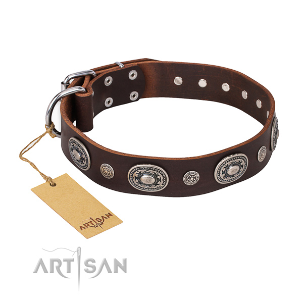 Reliable natural genuine leather collar made for your pet