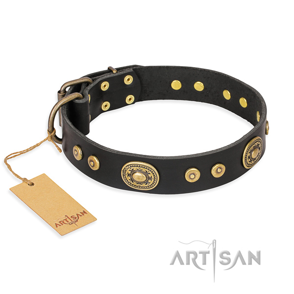 Comfortable wearing embellished dog collar of finest quality full grain genuine leather