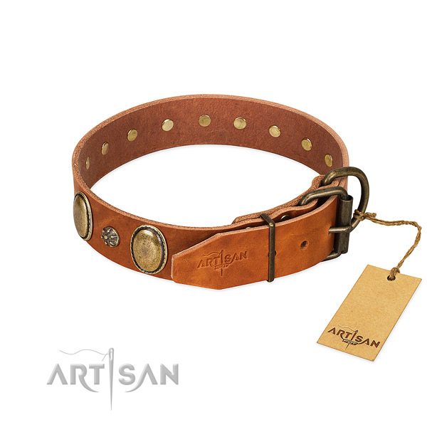 Comfortable wearing flexible full grain genuine leather dog collar