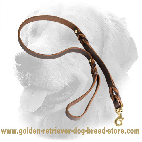 Golden Retriever Leather Leash with Comfortable Handle